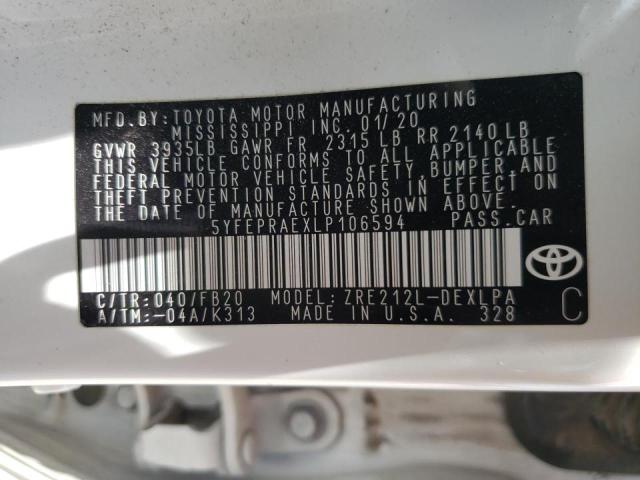 Photo 10 from auction – 2020 TOYOTA COROLLA LE with VIN 5YFEPRAEXLP106594