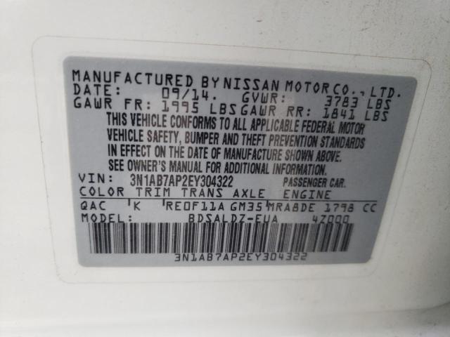 Photo 10 from auction – 2014 NISSAN SENTRA S with VIN 3N1AB7AP2EY304322