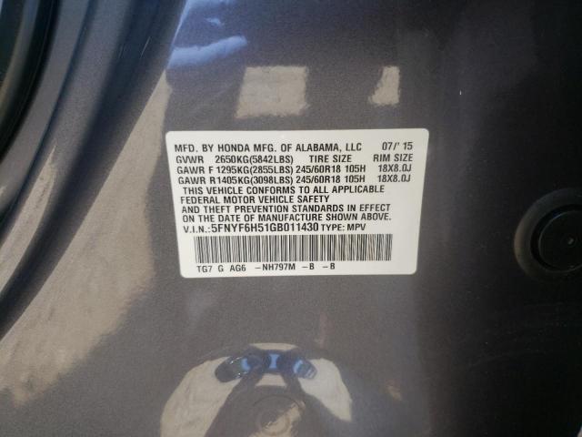 Photo 10 from auction – 2016 HONDA PILOT EXL with VIN 5FNYF6H51GB011430