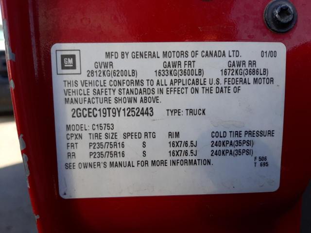 Photo 10 from auction – 2000 CHEVROLET SILVERADO with VIN 2GCEC19T9Y1252443