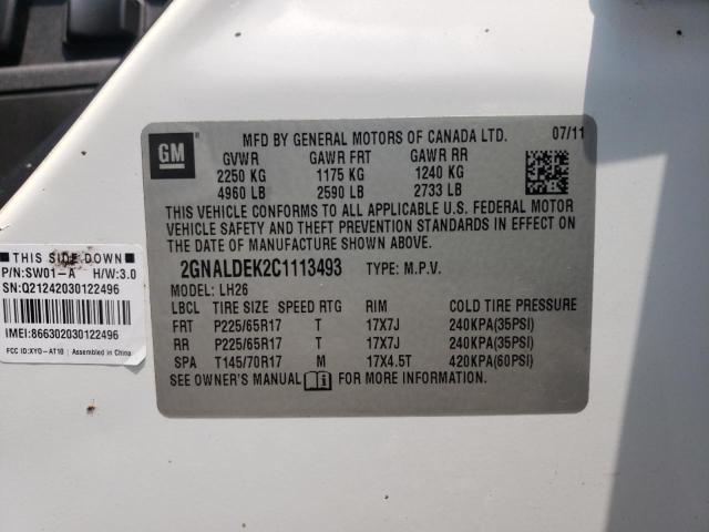 Photo 10 from auction – 2012 CHEVROLET EQUINOX LT with VIN 2GNALDEK2C1113493