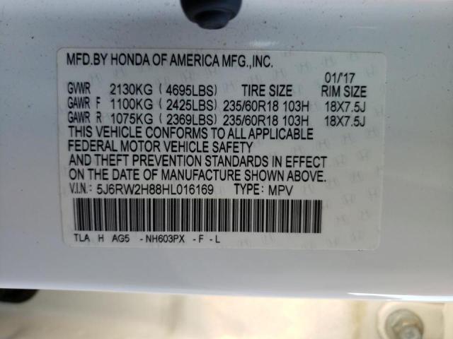 Photo 10 from auction – 2017 HONDA CR-V EXL with VIN 5J6RW2H88HL016169