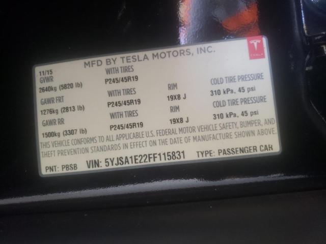 Photo 10 from auction – 2015 TESLA MODEL S with VIN 5YJSA1E22FF115831