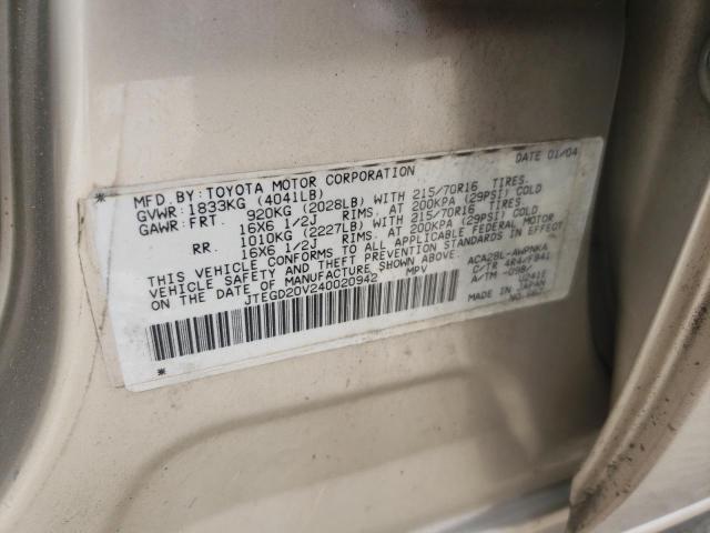 Photo 10 from auction – 2004 TOYOTA RAV4 with VIN JTEGD20V240020942