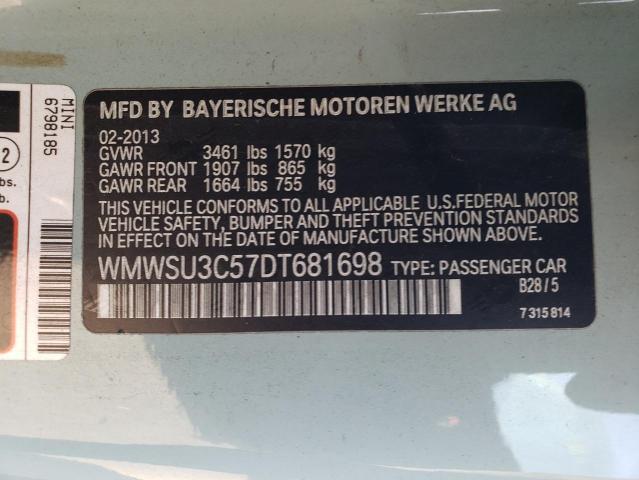 Photo 10 from auction – 2013 MINI COOPER with VIN WMWSU3C57DT681698