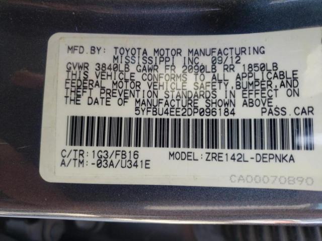 Photo 10 from auction – 2013 TOYOTA COROLLA BA with VIN 5YFBU4EE2DP096184