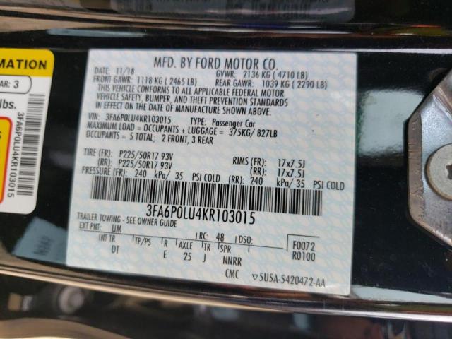 Photo 10 from auction – 2019 FORD FUSION SE with VIN 3FA6P0LU4KR103015