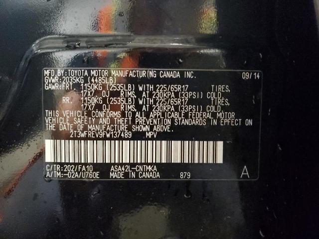 Photo 10 from auction – 2015 TOYOTA RAV4 XLE with VIN 2T3WFREV9FW137489