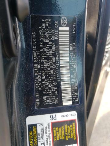 Photo 10 from auction – 2012 TOYOTA CAMRY BASE with VIN 4T1BF1FK8CU042589