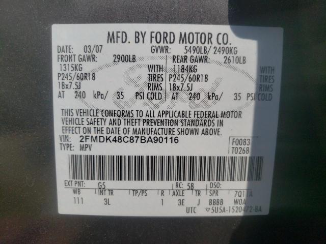 Photo 10 from auction – 2007 FORD EDGE SEL with VIN 2FMDK48C87BA90116