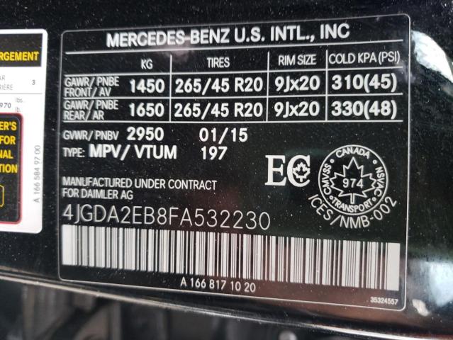 Photo 10 from auction – 2015 MERCEDES-BENZ ML 350 BLU with VIN 4JGDA2EB8FA532230