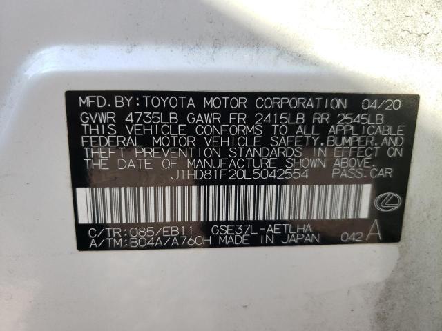Photo 10 from auction – 2020 LEXUS IS 300 PRE with VIN JTHD81F20L5042554