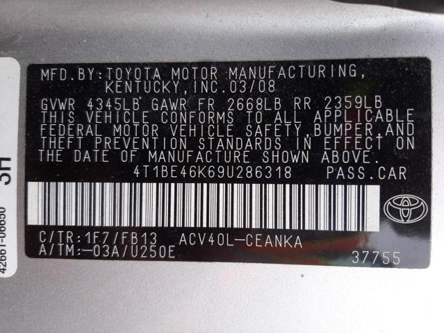 Photo 10 from auction – 2009 TOYOTA CAMRY BASE with VIN 4T1BE46K69U286318