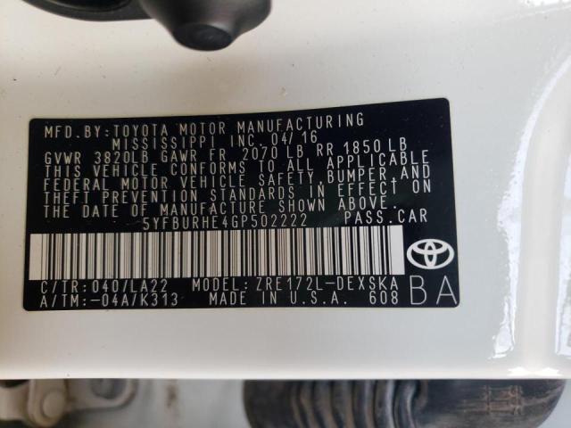 Photo 10 from auction – 2016 TOYOTA COROLLA L with VIN 5YFBURHE4GP502222