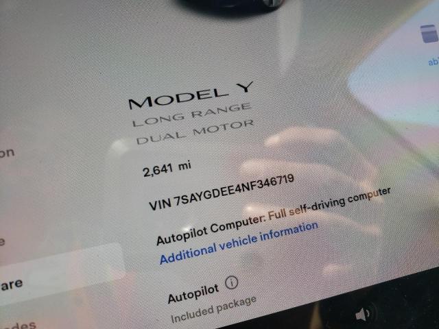 Photo 8 from auction – 2022 TESLA MODEL Y with VIN 7SAYGDEE4NF346719