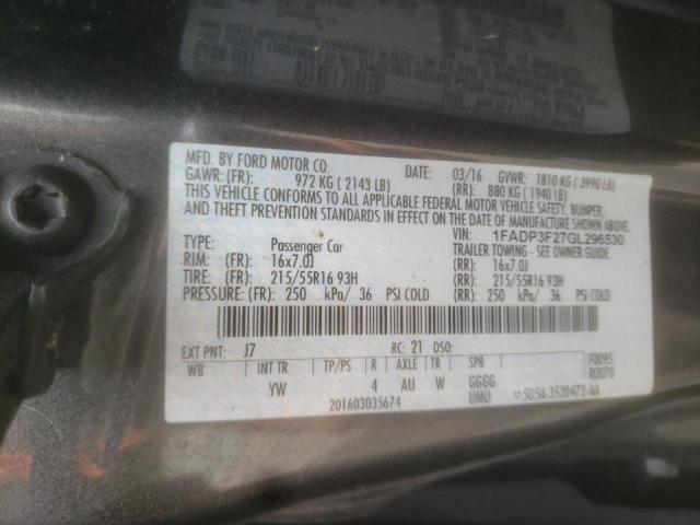 Photo 10 from auction – 2016 FORD FOCUS SE with VIN 1FADP3F27GL296530