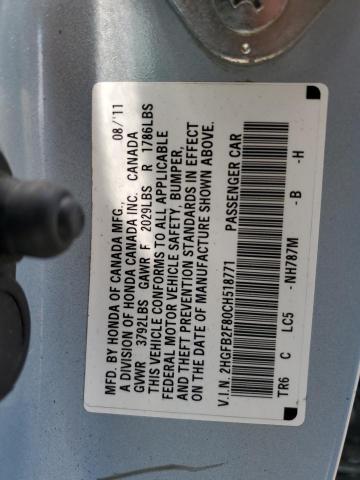 Zdjęcie 10 z aukcji – 2012 HONDA CIVIC EX z VIN 2HGFB2F80CH518771