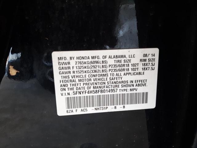 Zdjęcie 10 z aukcji – 2015 HONDA PILOT EXL z VIN 5FNYF4H58FB014957
