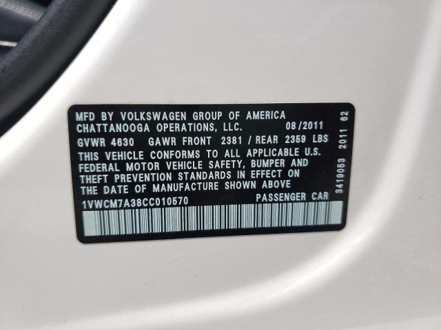 Photo 10 from auction – 2012 VOLKSWAGEN PASSAT SEL with VIN 1VWCM7A38CC010570