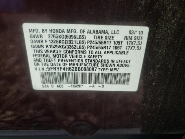 Photo 10 from auction – 2011 HONDA PILOT EXL with VIN 5FNYF4H62BB008087