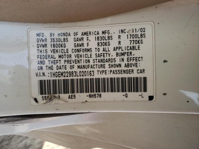 Photo 10 from auction – 2003 HONDA CIVIC EX with VIN 1HGEM22983L020163