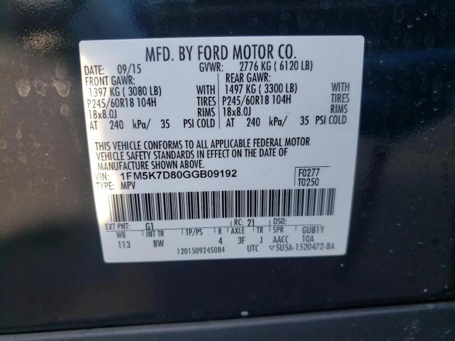 Photo 10 from auction – 2016 FORD EXPLORER X with VIN 1FM5K7D80GGB09192