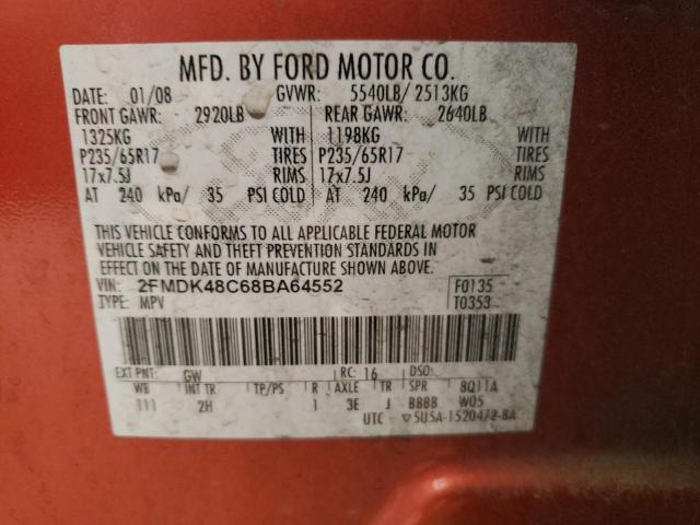 Photo 10 from auction – 2008 FORD EDGE SEL with VIN 2FMDK48C68BA64552