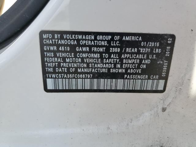 Photo 10 from auction – 2015 VOLKSWAGEN PASSAT SEL with VIN 1VWCS7A35FC066797