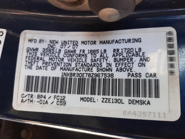 Photo 10 from auction – 2008 TOYOTA COROLLA CE with VIN 1NXBR30E78Z967538