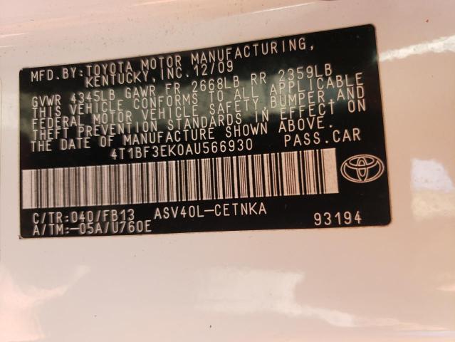 Photo 10 from auction – 2010 TOYOTA CAMRY BASE with VIN 4T1BF3EK0AU566930