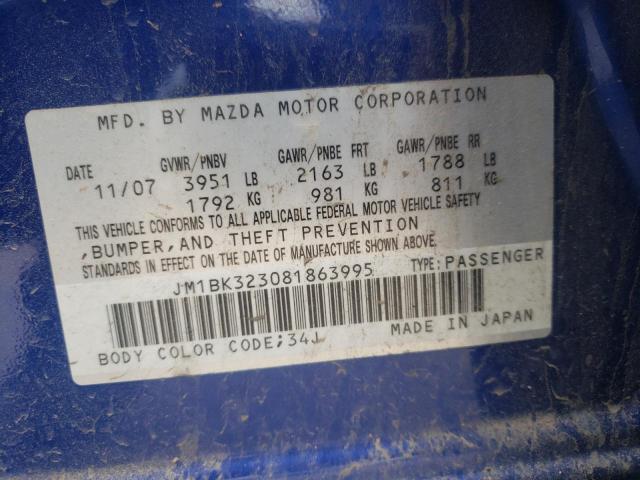 Photo 10 from auction – 2008 MAZDA 3 S with VIN JM1BK323081863995