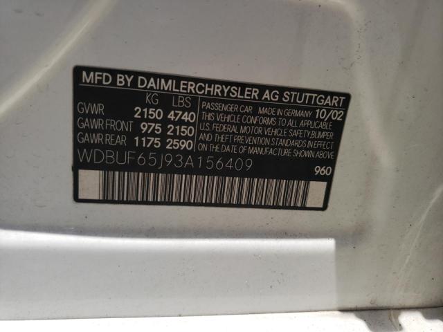 Photo 10 from auction – 2003 MERCEDES-BENZ E 320 with VIN WDBUF65J93A156409