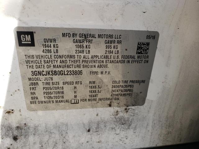 Photo 10 from auction – 2016 CHEVROLET TRAX LS with VIN 3GNCJKSB0GL233806
