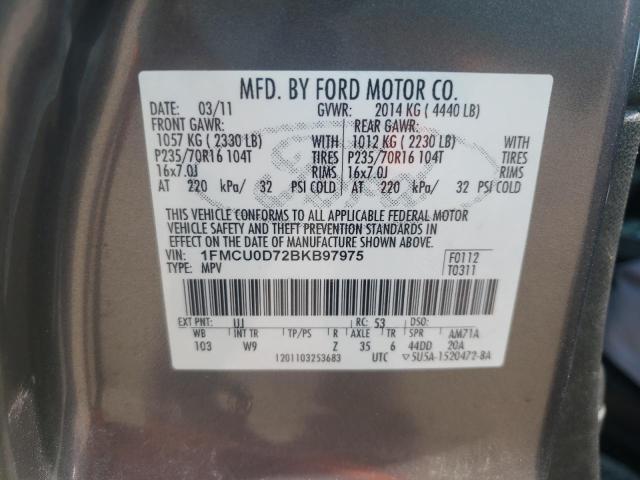 Photo 10 from auction – 2011 FORD ESCAPE XLT with VIN 1FMCU0D72BKB97975