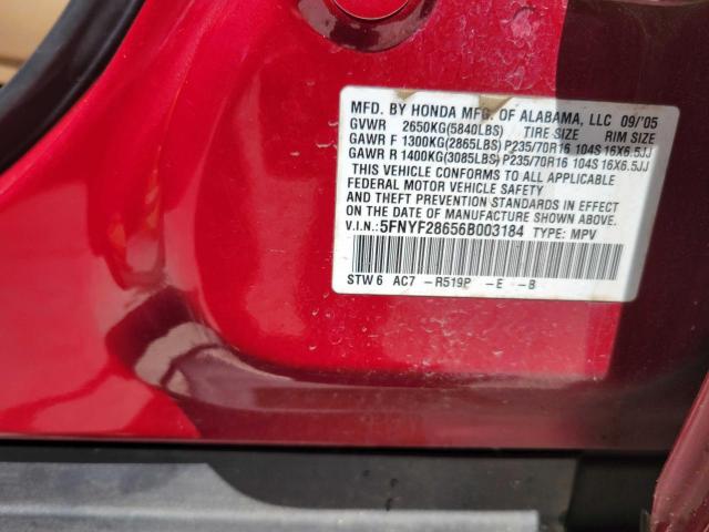 Photo 10 from auction – 2006 HONDA PILOT EX with VIN 5FNYF28656B003184