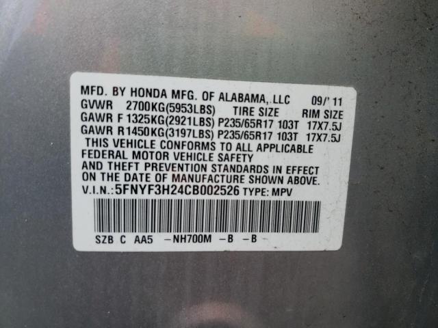 Zdjęcie 10 z aukcji – 2012 HONDA PILOT LX z VIN 5FNYF3H24CB002526