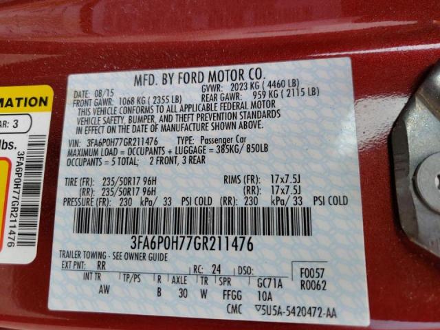 Photo 10 from auction – 2016 FORD FUSION SE with VIN 3FA6P0H77GR211476