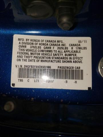 Photo 10 from auction – 2012 HONDA CIVIC EX with VIN 2HGFB2F89CH502486