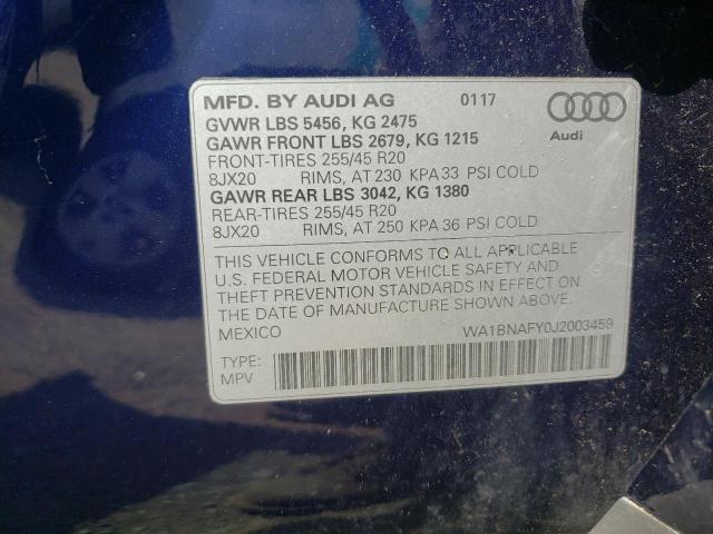 Photo 10 from auction – 2018 AUDI Q5 PREMIUM with VIN WA1BNAFY0J2003459