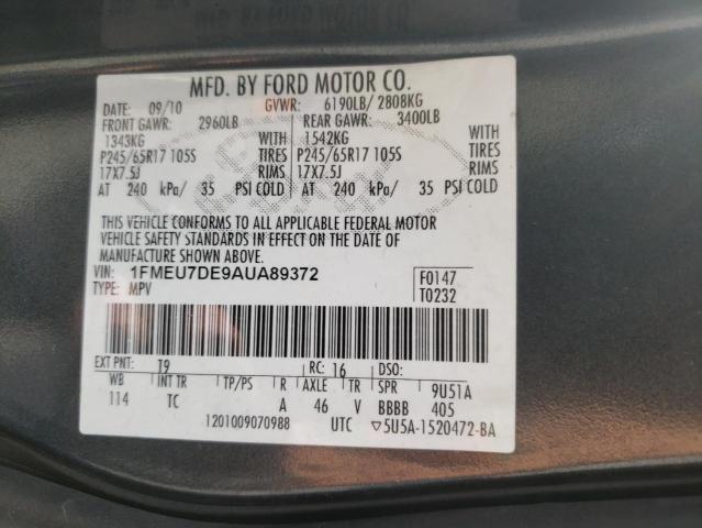 Photo 10 from auction – 2010 FORD EXPLORER X with VIN 1FMEU7DE9AUA89372