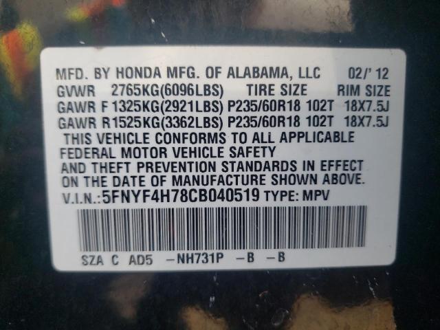Photo 10 from auction – 2012 HONDA PILOT EXLN with VIN 5FNYF4H78CB040519