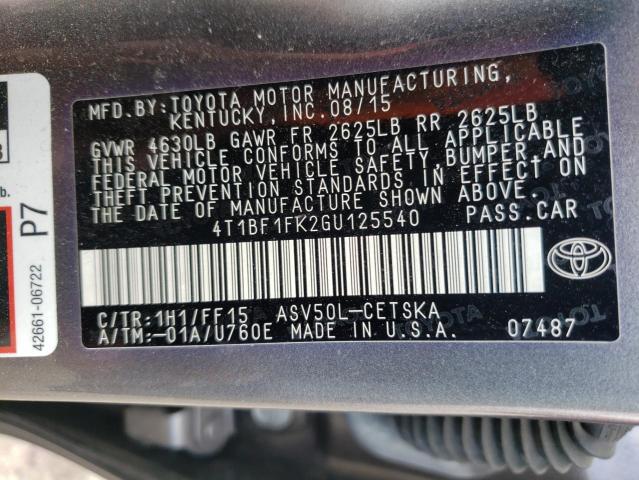 Photo 10 from auction – 2016 TOYOTA CAMRY LE with VIN 4T1BF1FK2GU125540
