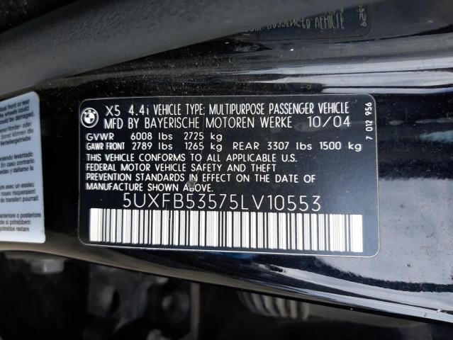 Photo 10 from auction – 2005 BMW X5 4.4I with VIN 5UXFB53575LV10553