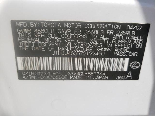 Photo 10 from auction – 2007 LEXUS ES 350 with VIN JTHBJ46G572122450