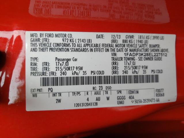 Photo 10 from auction – 2014 FORD FOCUS SE with VIN 1FADP3K28EL227512