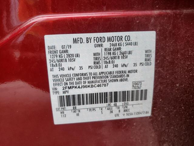 Photo 10 from auction – 2019 FORD EDGE SEL with VIN 2FMPK4J96KBC46707