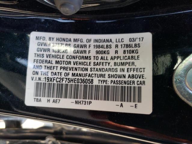 Photo 10 from auction – 2017 HONDA CIVIC EX with VIN 19XFC2F75HE036058