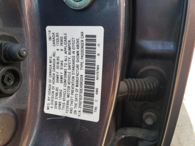 Photo 10 from auction – 2014 HONDA CIVIC LX with VIN 2HGFB2F50EH545204
