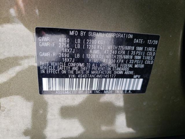 Photo 10 from auction – 2021 SUBARU OUTBACK LI with VIN 4S4BTANC4M3145177