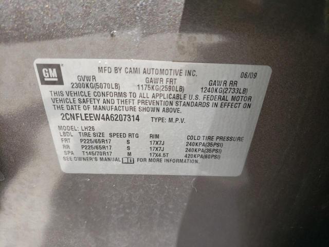 Photo 10 from auction – 2010 CHEVROLET EQUINOX LT with VIN 2CNFLEEW4A6207314